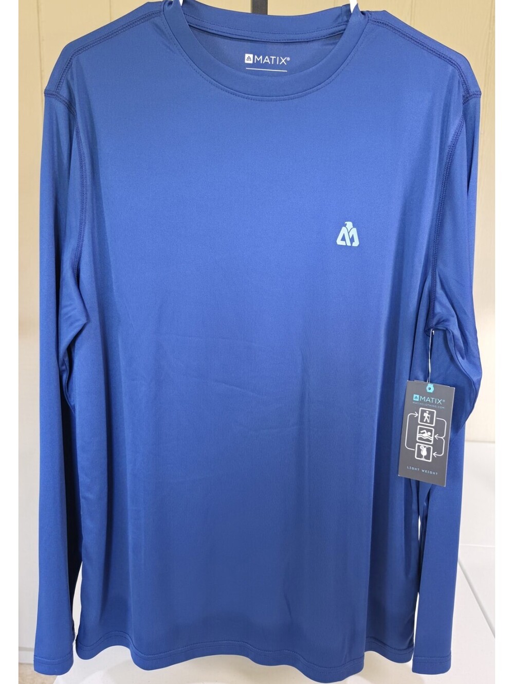 Matix Men's Blue Crew Neck Long Sleeve Graphic Logo Print T-Shirt M